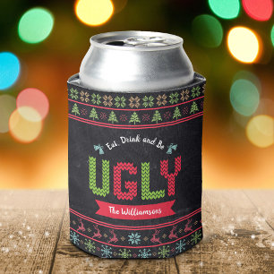 Enfriador De Latas Navidades feos Sweater Nondic Knit Name Chalkboard