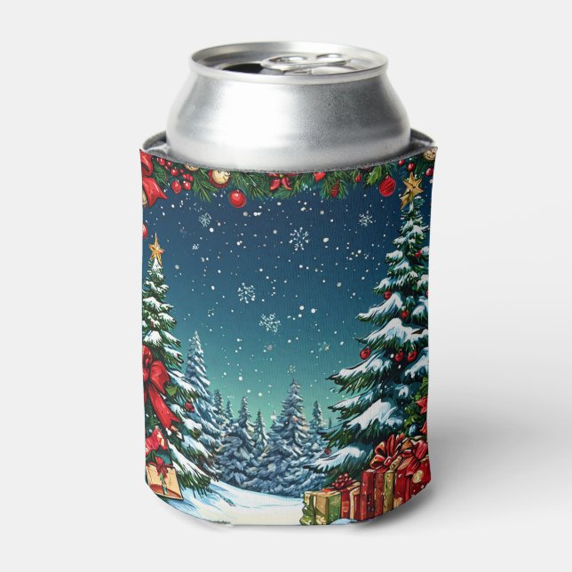 Enfriador De Latas Navidades festivos con árboles nevados (Lata Anverso)