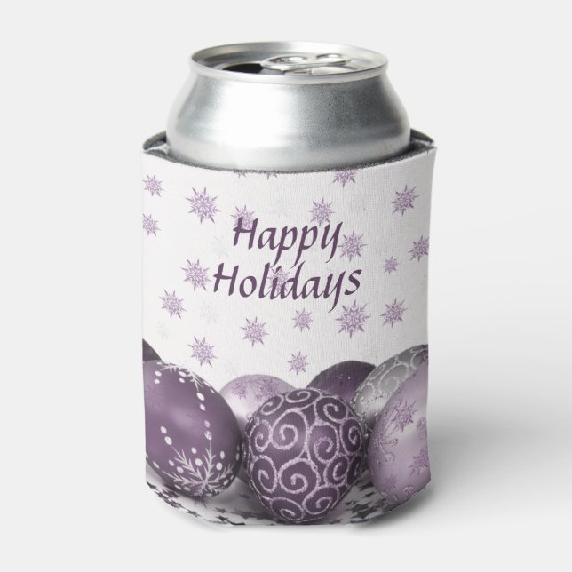 Enfriador De Latas Navidades Fiesta Ornamentos rosados púrpura copos  (Lata Anverso)