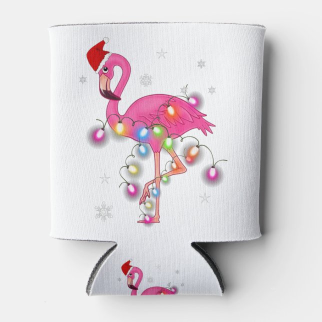 Enfriador De Latas Navidades Flamingo Rosa Feliz Navidad Flamingo (Anverso)