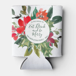 Enfriador De Latas Navidades Holly Wreath Floral Green