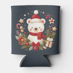 Enfriador De Latas Navidades/oso de invierno en corona de flores