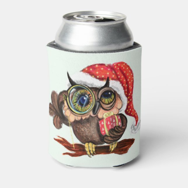 Enfriador De Latas Navidades Owl Refrigerador de bebidas (Reverso de la lata)