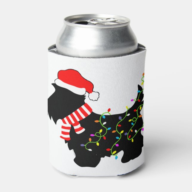 Enfriador De Latas Navidades Perro escocés con luces (Lata Anverso)