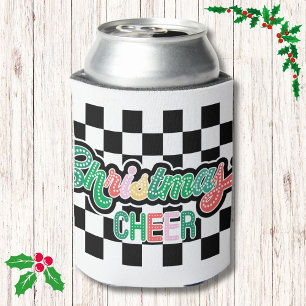 Enfriador De Latas Navidades retro negros y blancos chequeados saluda