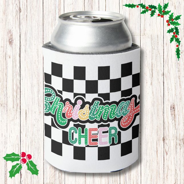 Enfriador De Latas Navidades retro negros y blancos chequeados saluda (Subido por el creador)