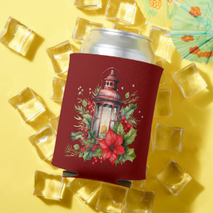 Enfriador De Latas Navidades rojos Lantern Poinsettia y Pine