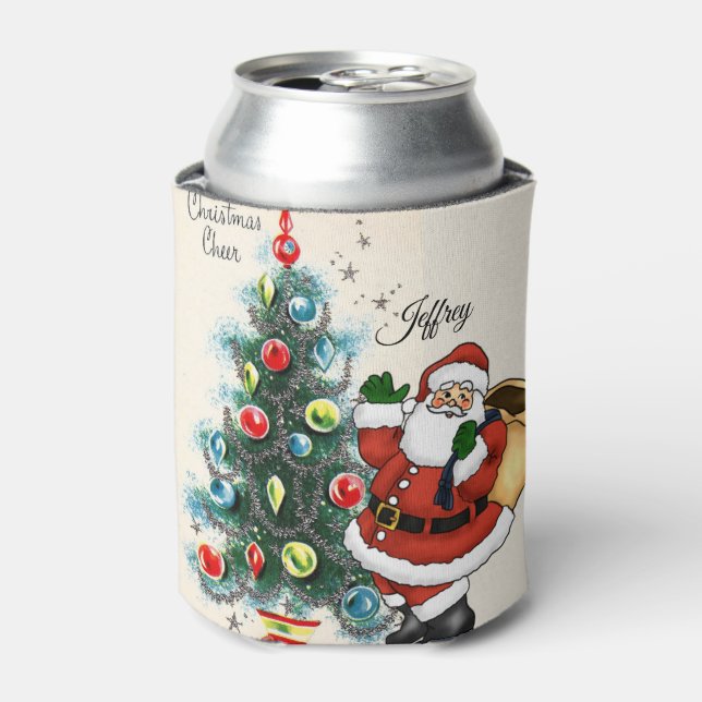 Enfriador De Latas Navidades Santa Claus Nombre personalizado Retro V (Lata Anverso)