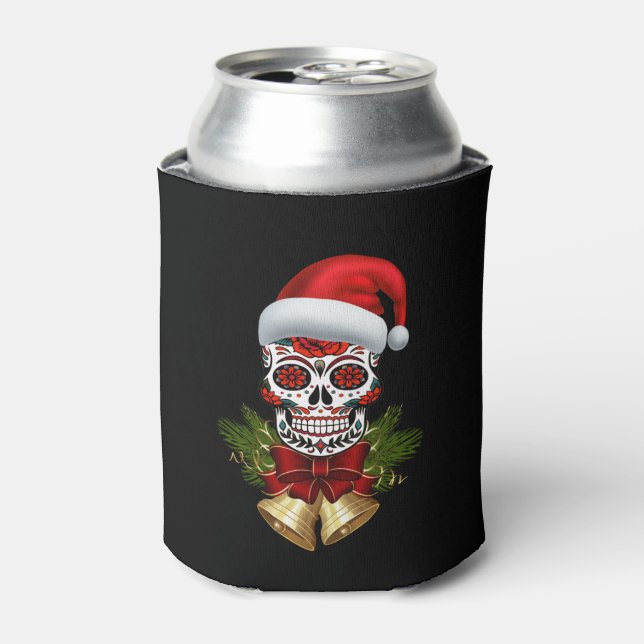 Enfriador De Latas Navidades Santa Hat Day Of The Dead Sugar Skull (Lata Anverso)
