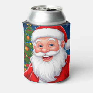 Enfriador De Latas Navidades sonrientes Papá Noel en Gorra Rojo
