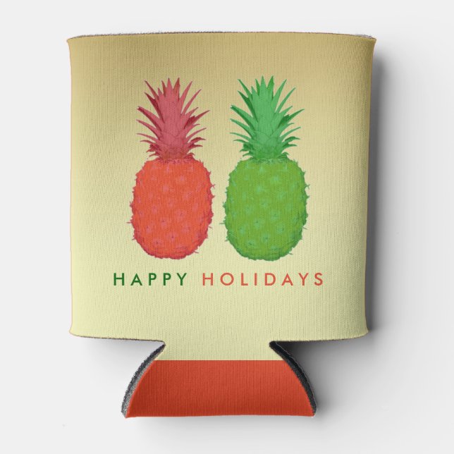 Enfriador De Latas Navidades tropicales hawaianos en oro y piñas (Anverso)