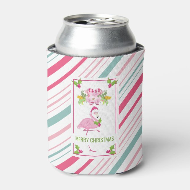Enfriador De Latas Navidades tropicales rosados de Flamingo (Lata Anverso)