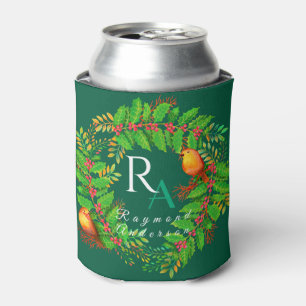Enfriador De Latas Navidades Wreath Monogram Hunter Green