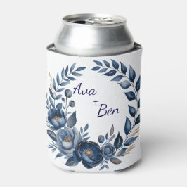 Enfriador De Latas Navy Blue and Gold Peony Flower Wedding 