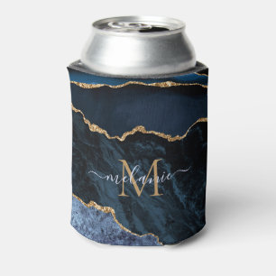 Enfriador De Latas Navy Blue Gold puede colorear nombre personalizado