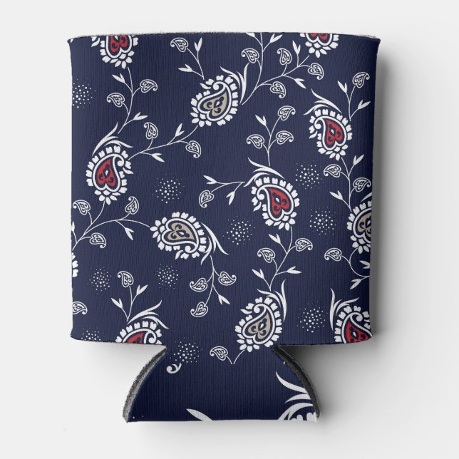 Enfriador De Latas Navy Paisley: Diseño de Patrones Elegantes. (Anverso)