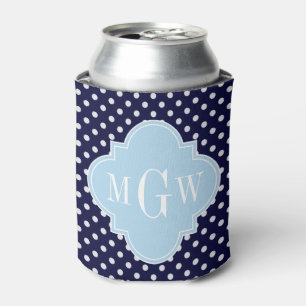 Enfriador De Latas Navy Whats Polka Dots Pone Blue Quatrefoil 3 Monog
