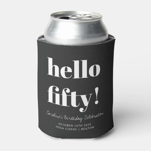 Enfriador De Latas Negrita Black Modern 50th Birthday Personalizado R (Lata Anverso)