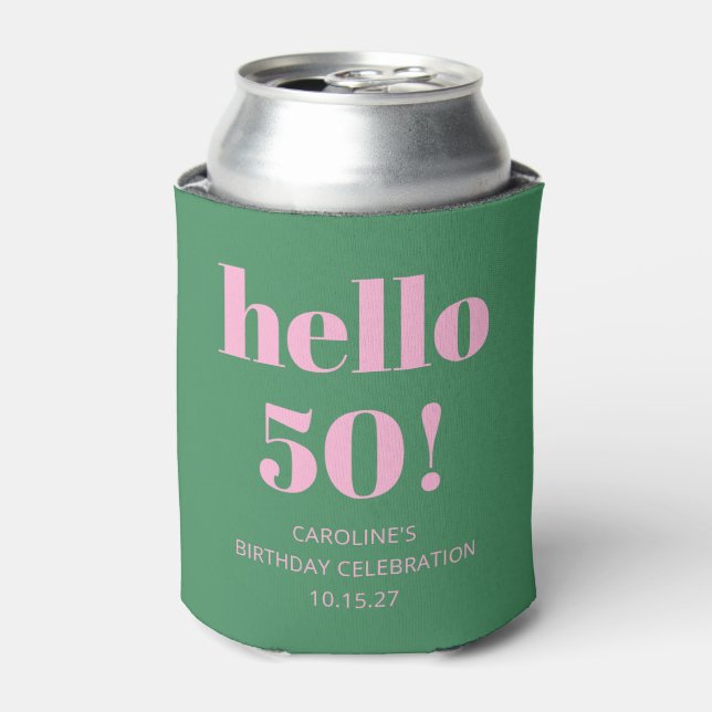 Enfriador De Latas Negrita Verde Retro Moderno Brillante 50 cumpleaño (Lata Anverso)