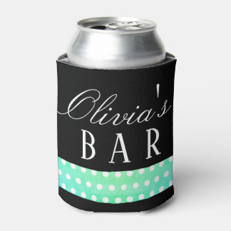 Enfriador De Latas Negro con Lunares Verdes y Blancos