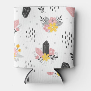 Enfriador De Latas Negro, cristales rosas, sin costuras florales.