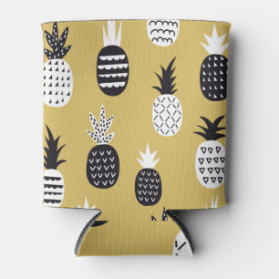 Enfriador De Latas Negro, piñas blancas, fondo amarillo