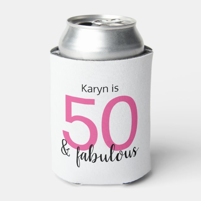 Enfriador De Latas Negro rosa 50 y fabuloso cumpleaños 50 (Lata Anverso)