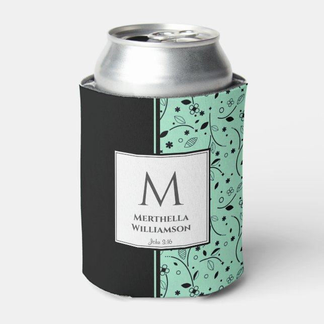Enfriador De Latas NEO MINT Personalizado Floral NEGRO Monograma Keep (Lata Anverso)