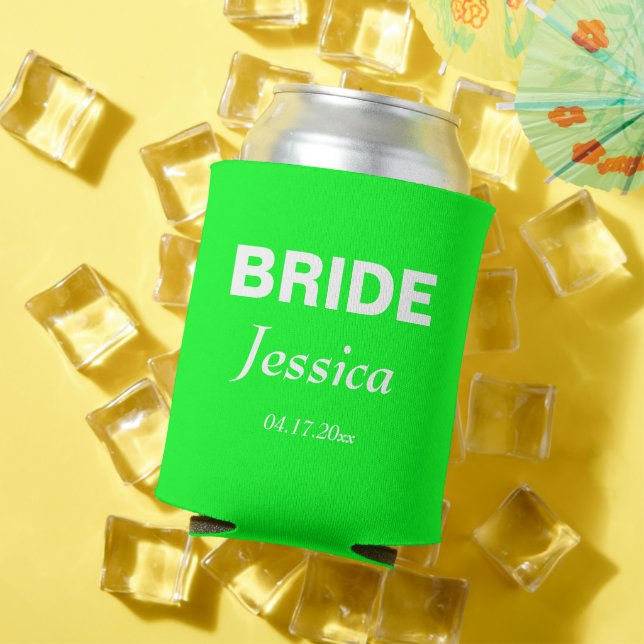 Enfriador De Latas Neon Green Bride Boda Brida (Verano in situ)