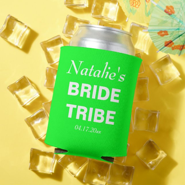 Enfriador De Latas Neon Green Bride Tribe Boda Bridesmaid (Verano in situ)