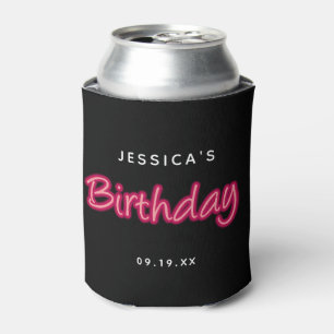 Enfriador De Latas Neon Pink & Black Birday Party Chica
