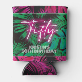 Enfriador De Latas Neon Pink Tropical 50 cumpleaños