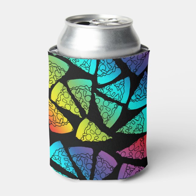 Enfriador De Latas Neon Rainbow Pizza Lover (Lata Anverso)
