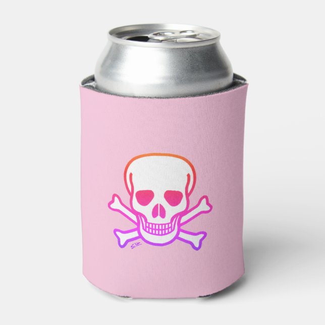 Enfriador De Latas Neon Skull refrigerador de bebidas rosa (Lata Anverso)