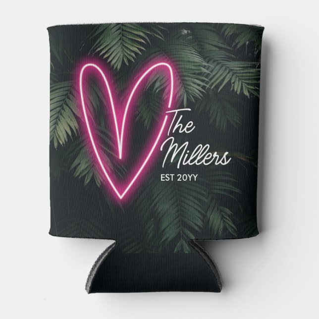 Enfriador De Latas Neon Tropical Palm Love Wedding Favor (Anverso)