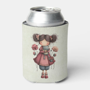 Enfriador De Latas Niña con muñeca de rana linda y caprichosa