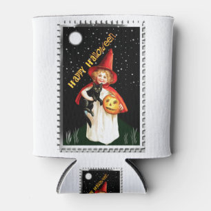 Enfriador De Latas Niña nostálgica, linterna Jack-o’ y gato