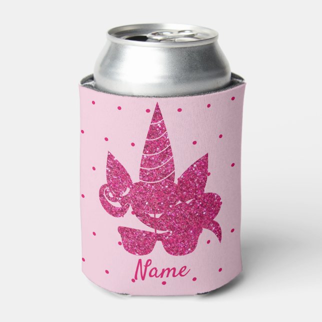 Enfriador De Latas Niñas Purpurinas Rosa Unicorn (Lata Anverso)