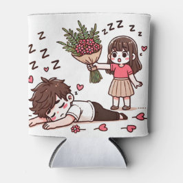 Enfriador De Latas Niño somnoliento y Chica con flores