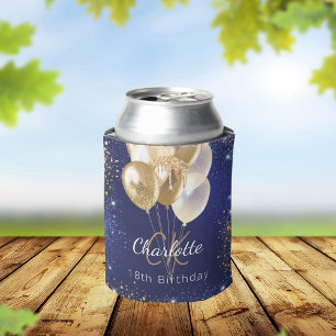 Enfriador De Latas Nombramiento de monograma de globos dorados azul m