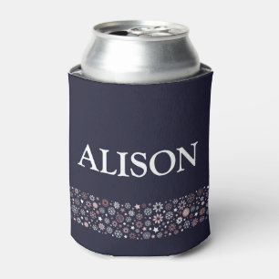 Enfriador De Latas Nombre azul y rosa del invierno con copo de nieve