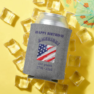 Enfriador De Latas Nombre    Cumpleaños Feliz América Gris Estampado 