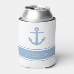 Enfriador De Latas Nombre de ancla nautica azul moderno