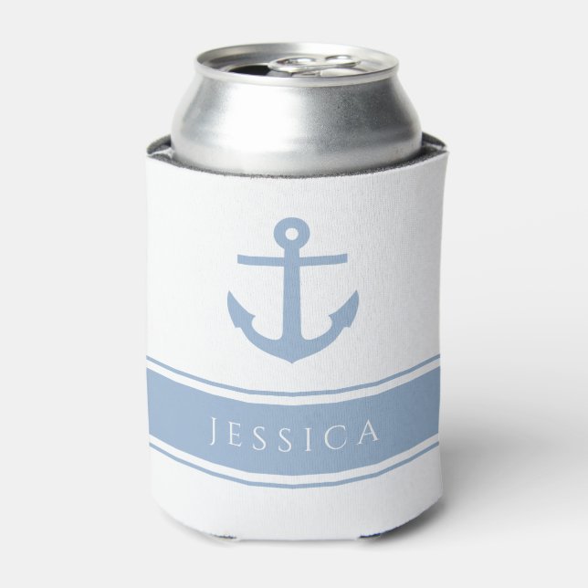 Enfriador De Latas Nombre de ancla nautica azul moderno (Lata Anverso)