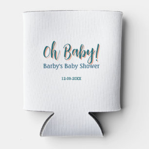 Enfriador De Latas Nombre de baby shower simple tipo negrita azul oh