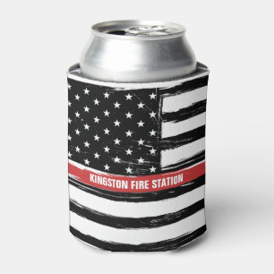 Enfriador De Latas Nombre de bandera de estación de bomberos Grunge T