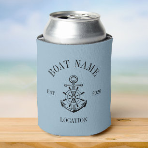 Enfriador De Latas Nombre de Barco Personalizado Ancla Cresta Náutica
