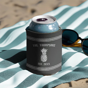 Enfriador De Latas Nombre de familia personalizada Rustic Pineapple