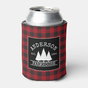 Enfriador De Latas Nombre de familia Red Buffalo Plaid de Farmhouse