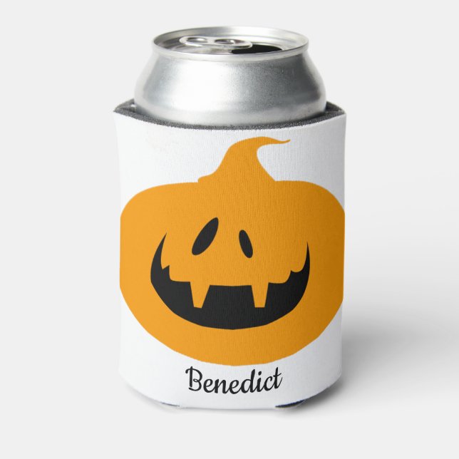 Enfriador De Latas Nombre de la cara de calabaza simple de Halloween  (Reverso de la lata)